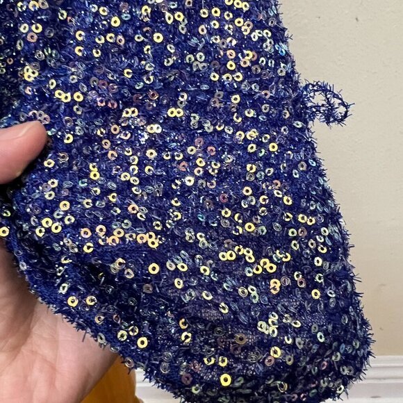 City Studios Juniors' Sequin Open-Back Skater Fit & Flare Dress 13/14 Blue - Picture 8 of 12